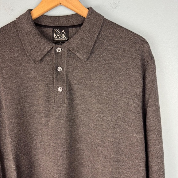 Jos A Bank Other - Jos A Bank Men's Large Gray Italian Merino Wool Long Sleeve Sweater Polo Shirt